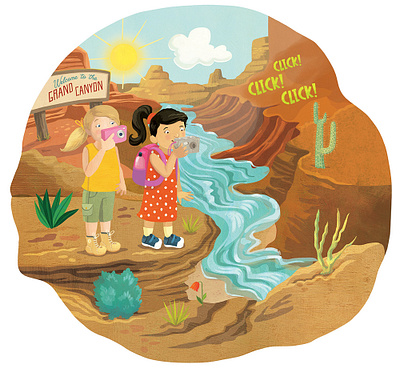 The Adventures of Marie and LeeLee - Grand Canyon scene childrens book illustration childrens books childrens illustration desert illustration illustration kidlitart kids books landscape illustration travel and tourism whimsical