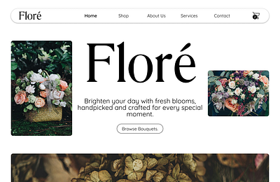 Floré - Flower Shop art beautiful black branding clean ui dailyui design figma flower flower shop graphic design landing page landing page design modern typography ui webdesign white