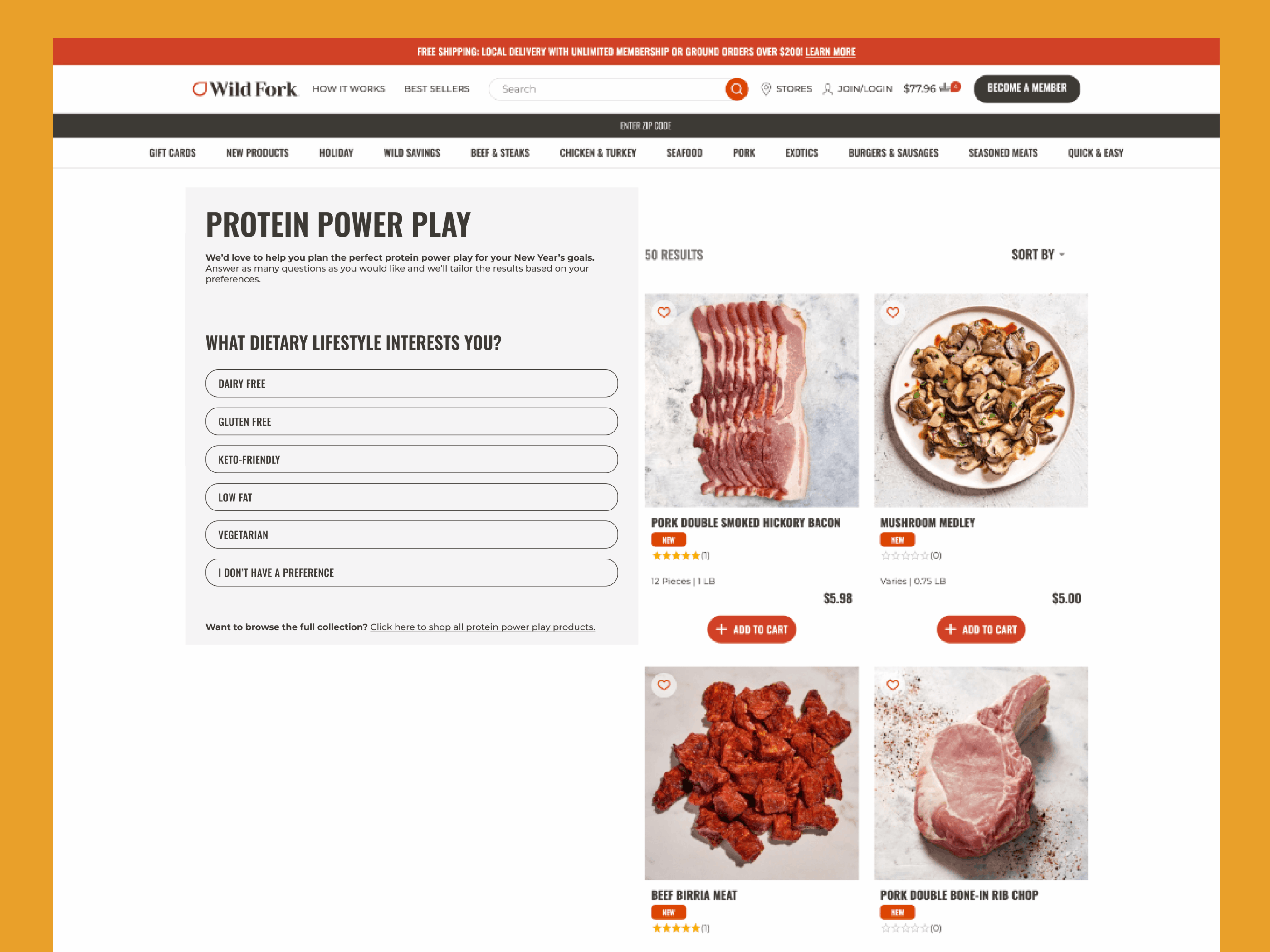 Wild Fork Foods | Product Landing Page Quiz new years personalization plp product listing page quiz wildforkfoods