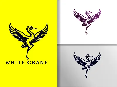 White Crane Logo agency alcon logo america bird branding company crane flight fly flying freedom graphic design illustration outdoor ui ux vector white crane logo wing logo wings