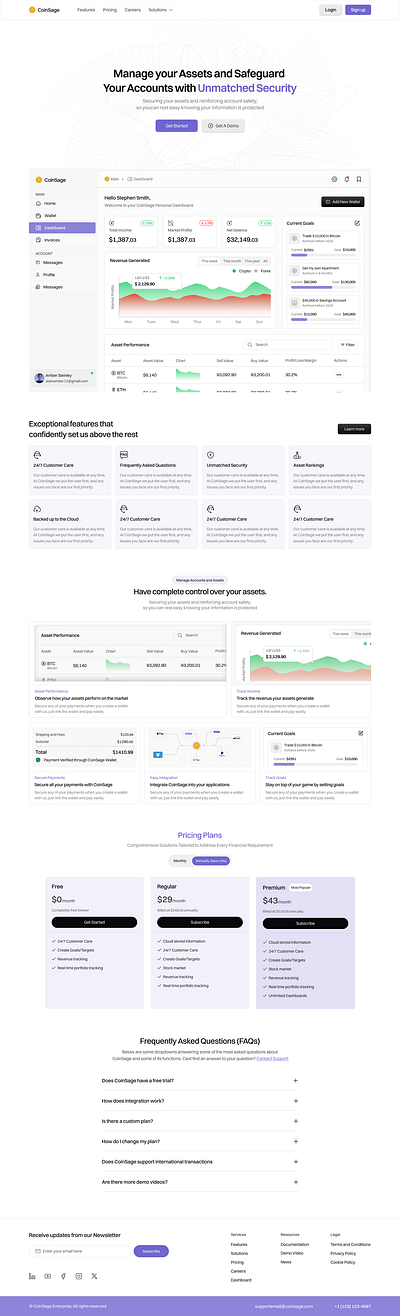 Coinsage Web App - Light mode dashboard design finance fintech product design ui uiux ux web app web design website