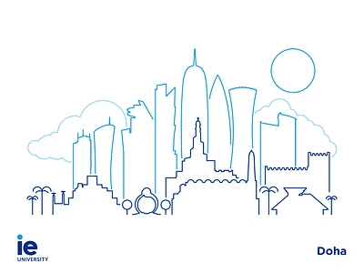 Doha skyline for IE University city cityskyline doha ie illustration illustrator line skyline university vector