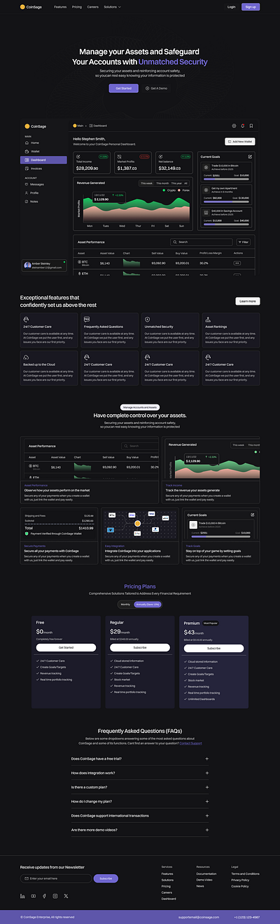 CoinSage Web app - Dark mode dashboard design finance fintech landing page product design ui uiux ux web app website