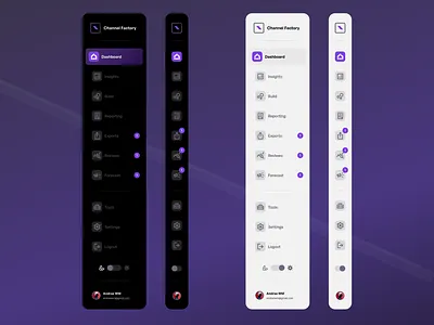 SideBar | Dark and Light Mode badge bage notification black dark mode figma light mode purple sidebar toggle ui ui design patterns user profile white