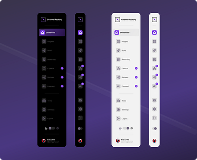 SideBar | Dark and Light Mode badge bage notification black dark mode figma light mode purple sidebar toggle ui ui design patterns user profile white