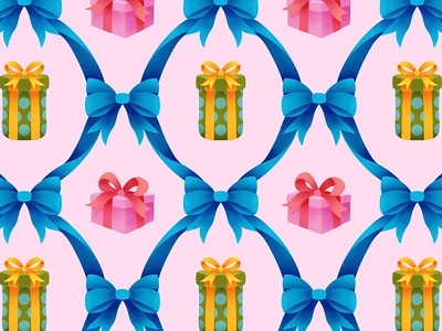 Bows and Gifts Repeat Pattern bows gifts illustration pattern pattern design surface pattern design