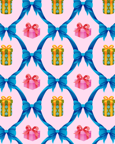 Bows and Gifts Repeat Pattern bows gifts illustration pattern pattern design surface pattern design