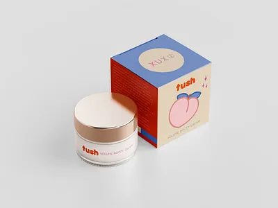 Tush Volume Booty Cream Packaging Design booty cream box design labeldesign packaging packaging design peach packaging design xuxo