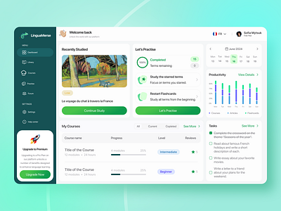 LinguaMerse - language learning app app dashboard design education language platform ui ux