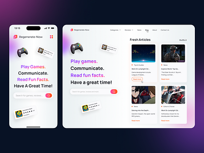 Regenarade-Now - gaming platform app dashboard design landing mobile product ui ux