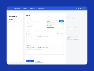 Add new job form ai dashboard design form hire ui ui ux interface ux web