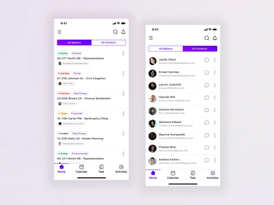 Legal CRM Mobile Application agency android app application beautiful best clean complex contacts crm design ios legal matters mobile mobile app responsive ui ux visual