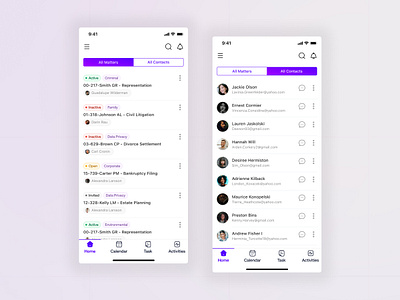 Legal CRM Mobile Application agency android app application beautiful best clean complex contacts crm design ios legal matters mobile mobile app responsive ui ux visual