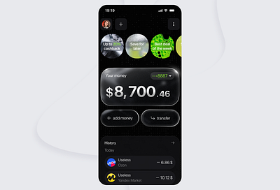 UI Mobile App Fintech app bank cards concept design fintech glass mobile ui