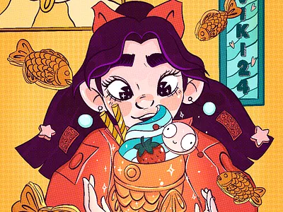 Taiyaki with Ice cream artwork characterdesign digital illustration drawing dribbbleshowcase illustration illustratorsondribbble