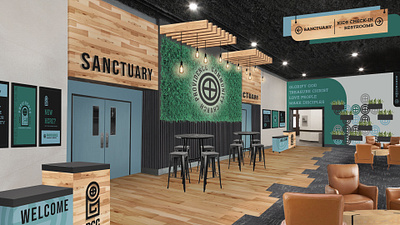 Church Lobby - Branded Environmental Design branded spaces branding church church design environmental graphics interior design spatial design