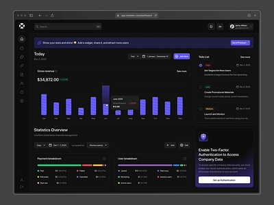 Marketic - Dashboard analytics business chart dark dashboard design marketing motion graphics purple saas sales ui uidesign ux uxdesign uxerflow web web app web design website