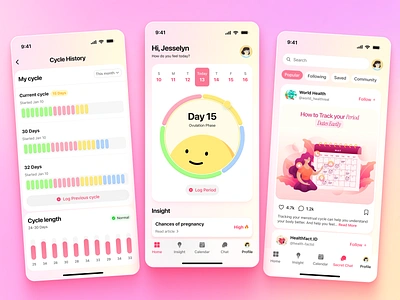 Ovulation Period Tracker App app calendar cycle digital family fertility health insights ios lifestyle mobile apps ovulation period pink planning pregnancy tracker uiux wellness women