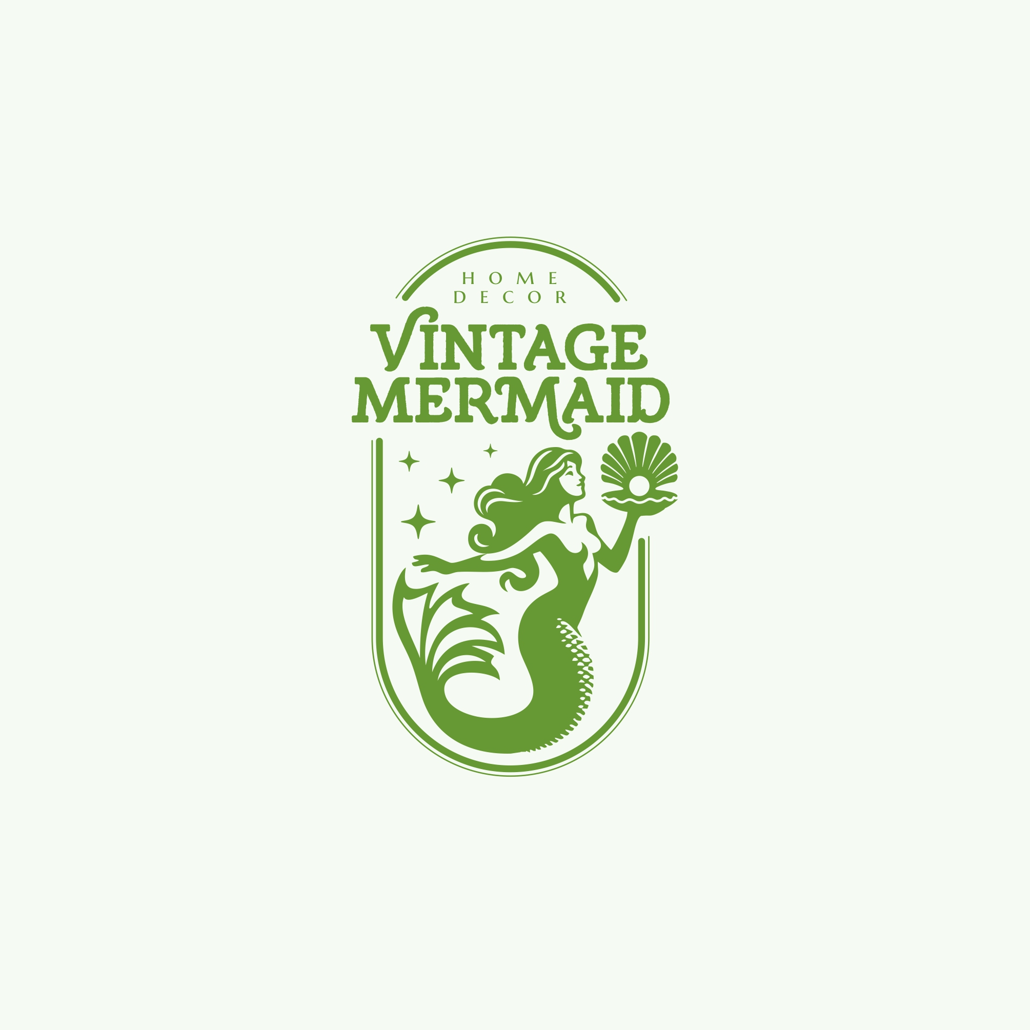 Vintage Mermaid branding decor green home illustration logo vintage