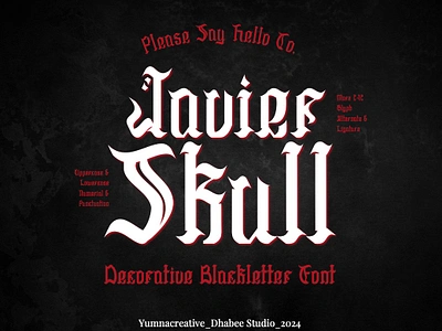 Javier Skull – Decorative Blackletter Font alternate blackletter classic decorative design display font fraktur gothic illustration ligature medieval modern new old typeface typography unique vintage web