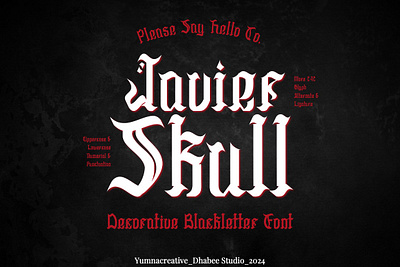 Javier Skull – Decorative Blackletter Font alternate blackletter classic decorative design display font fraktur gothic illustration ligature medieval modern new old typeface typography unique vintage web