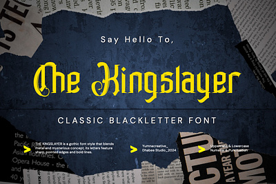 The Kingslayer – Classic Blackletter Font blackletter classic dark decorative design display font gothic halloween horror illustration medieval modern new old scary typeface typography vintage web