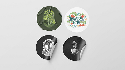 Handmade stickers illustration leaves stickers symbol typography