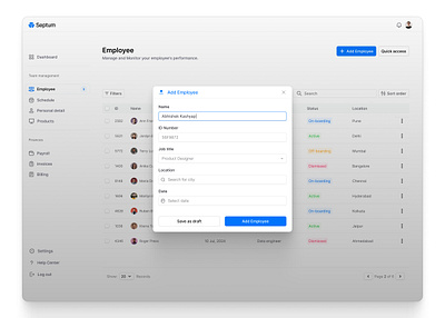 Add Employee modal✨ app branding clean dashboard design employee inspiration logo ui ui design ux website