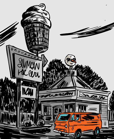 Abandoned City ice cream cone ink restaurant sketch snowman