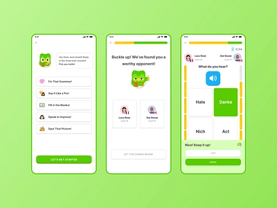 Duolingo Meets Competitive Spirit 🏆 | Live Quiz Feature Concept branding clean design concept design duolingo minimalistic design problem solving ui