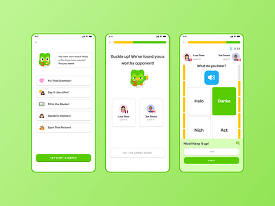 Duolingo Meets Competitive Spirit 🏆 | Live Quiz Feature Concept branding clean design concept design duolingo minimalistic design problem solving ui