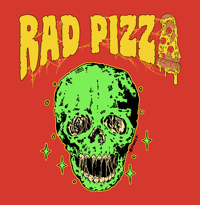 RAD PIZZA bandmerch bandposter branding design food foodbrand handdrawn illustration illustrator logo merch pizza poster radpizza ratfink retro skateboarding skull ui vintage