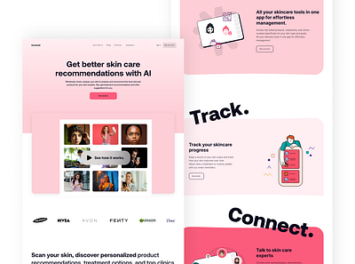 Landing Page Design for AI Skin care Brand app figma framer hero page home page html landing page ui ui design uiux user experience user interface userexperience ux design web application web design webapp webflow website website design