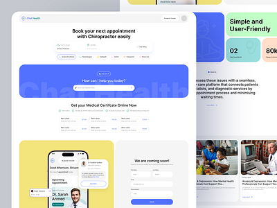 Chat Health Website Landing Page ai alif app book care dashboard design health home landing landing page pages search section site ui ux web web design web site