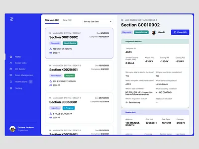 Supervisor Dashboard - Corrosion Inspection assign wo dashboard ui ux ux design web design