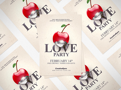 Minimalist Love Party Invitation cherry creative date date flyer design disco disco music disco party flyer templates graphic design illustration love design love party minimalist poster photoshop poster psd flyer valentine poster valentines day