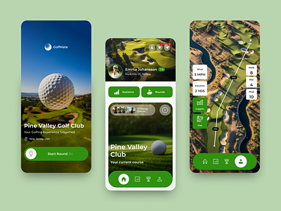 GolfMate - mobile app appdesign dribbbleconcept figma golfapp golflife golfmap map mobileappdesign playerprofile sports ui uiuxdesign