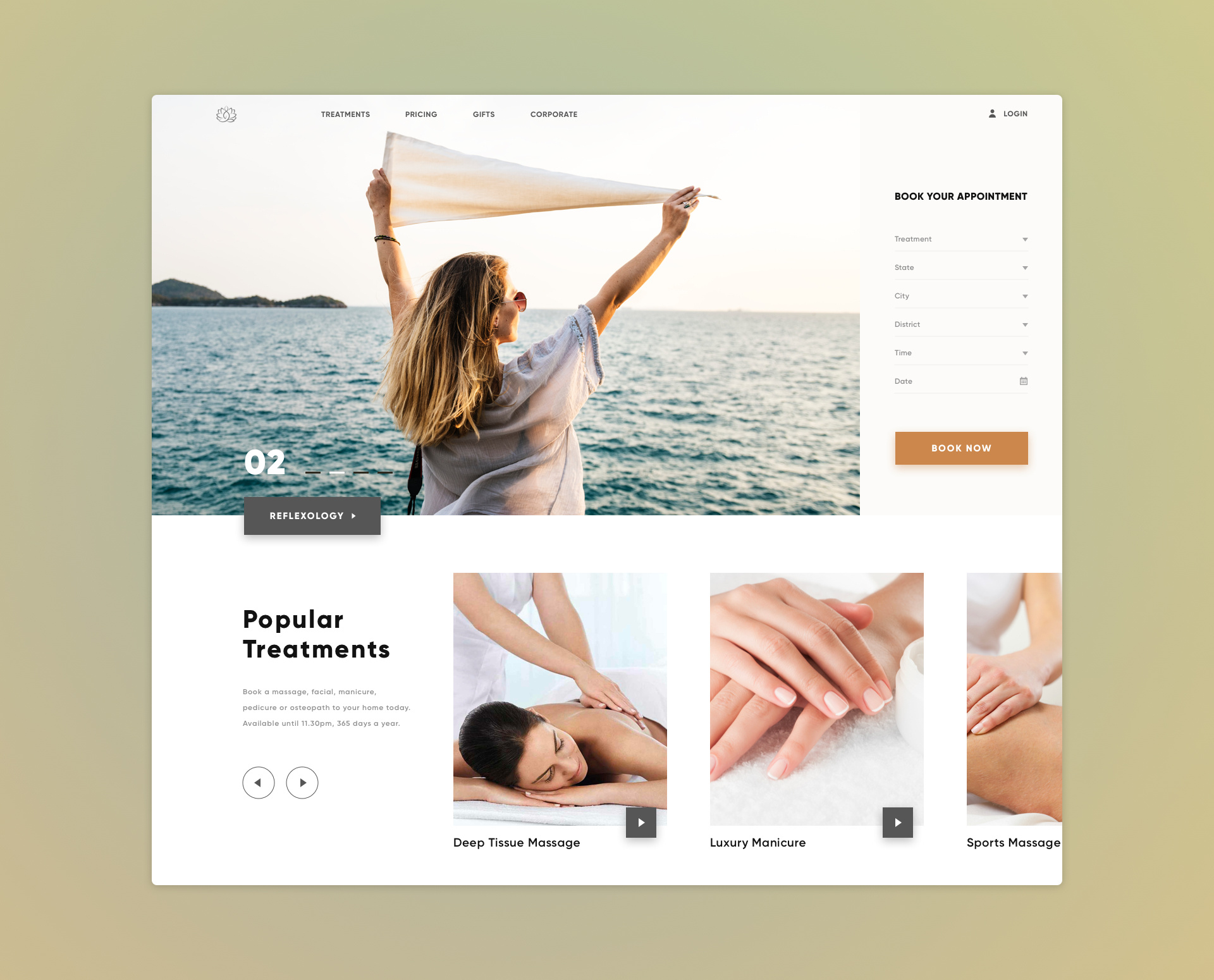 Spa Booking Website accessibility clear visual design e commerce interaction design ui user centered design user journey ux web design