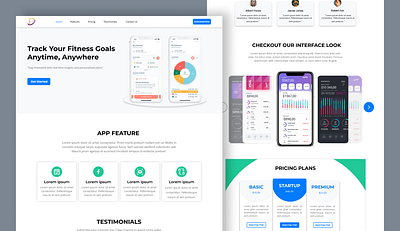 "Fitness Tracker App Landing Page: Modern UI Design" appfeatures appshowcase cleandesign colorpalette fitnessapp fitnesstracker flatdesign interactivelayout landingpagedesign minimaldesign mobileappdesign mobilefirstdesign moderninterface pricing ection responsivedesign testimonialssection typography uiuxdesign userinterface webdesign