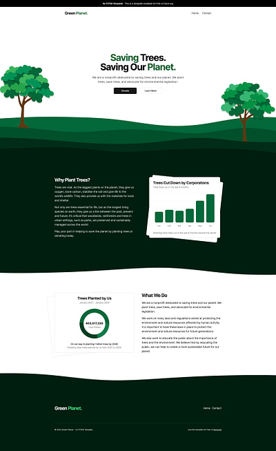 Green Planet - An FOYM Template. branding full page graphic design graphs green landing nonprofit planet plants template trees ui