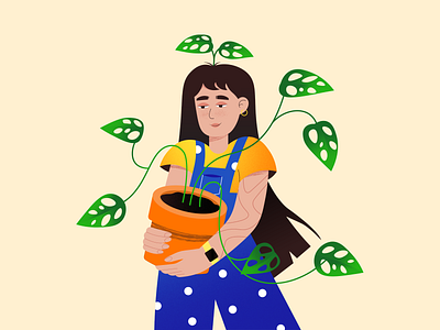 Plants lover character character illustration cutie graphic design illustration illustrator monstera plants vector vector illustration