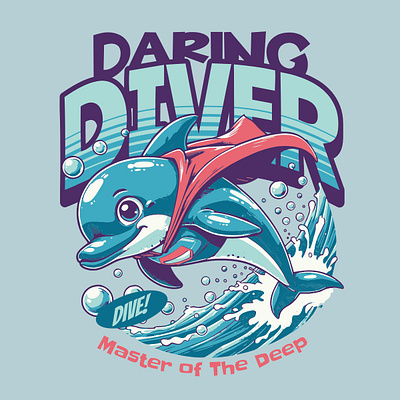 Master of the Deep cartoon cute dolphin funny kittl print on demand retro superhero t shirt t shirt design