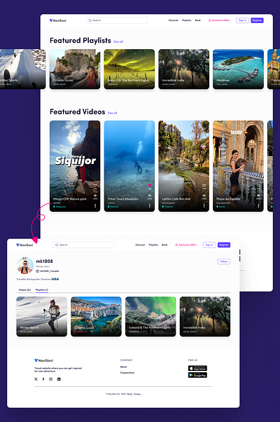 Travel together ✈️ entertainment reels social network travel ui web