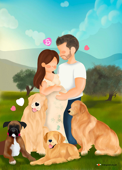 Family dogs graphic design illustration