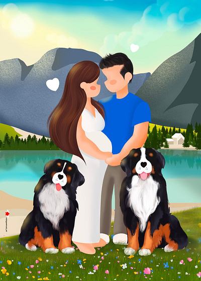 Family bovaro dog illustration