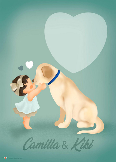 baby & dog child dog illustation love