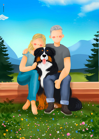 Family bovaro dog illustration love