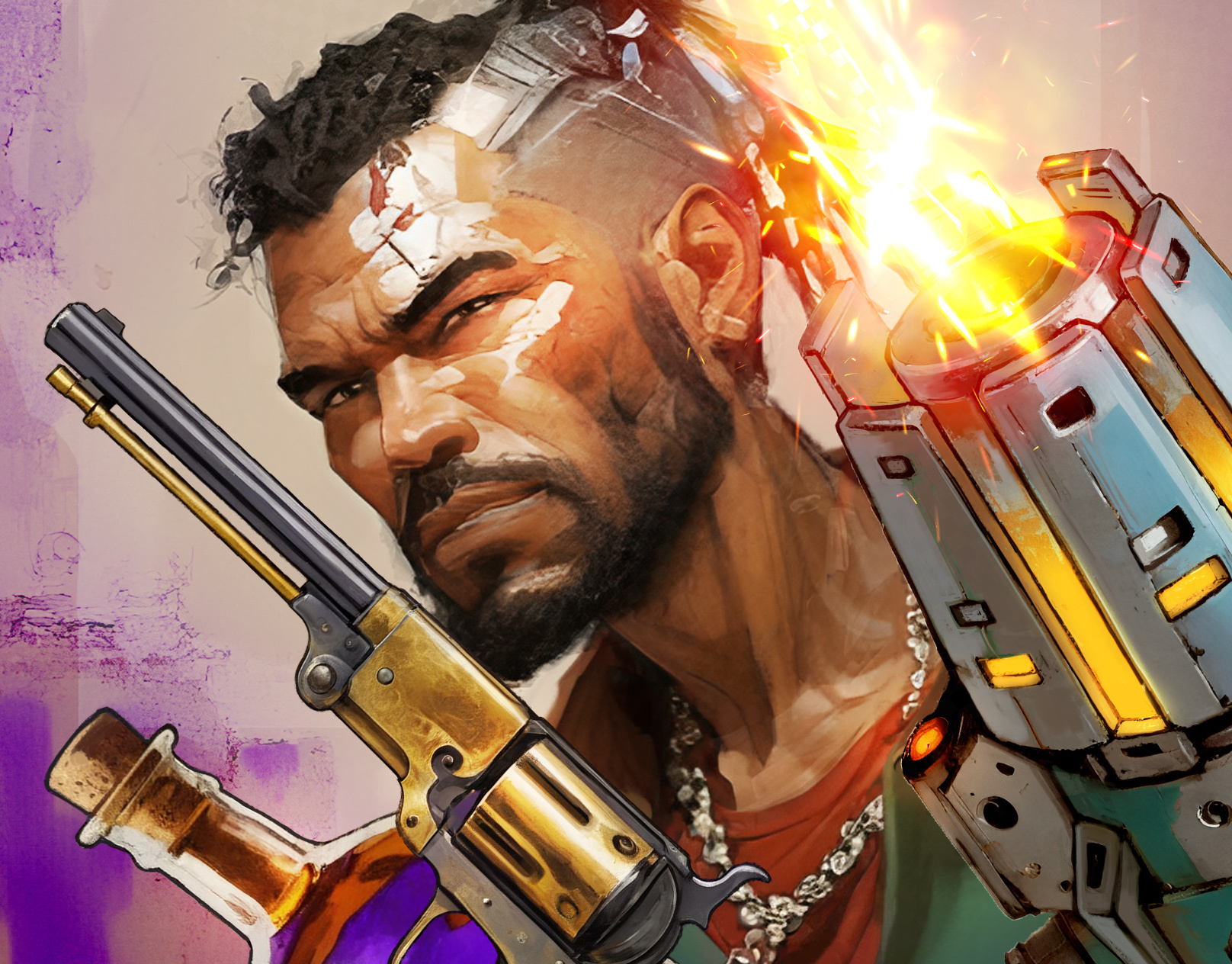 GEARFORGED HEROES character concepts character design concept art cyberpunk cyborg futuristic game art illustration revolver robot sci fi weapon design wild west