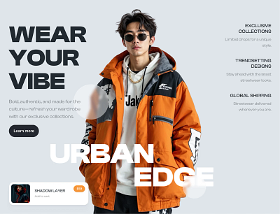 Ecommerce Shop Hero section for Framer built with Frameblox UI cta ecommerce fashion features framer header headline hero landing orange product shop streetwear template ui