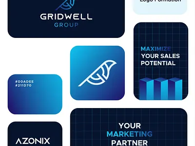 Animated visual identity for Gridwell group bird logo animation bento bento animation bird logo brand board brand identity branding g logo icon letter g logo minimal modern motion motion graphics nature sparrow stats visual identity